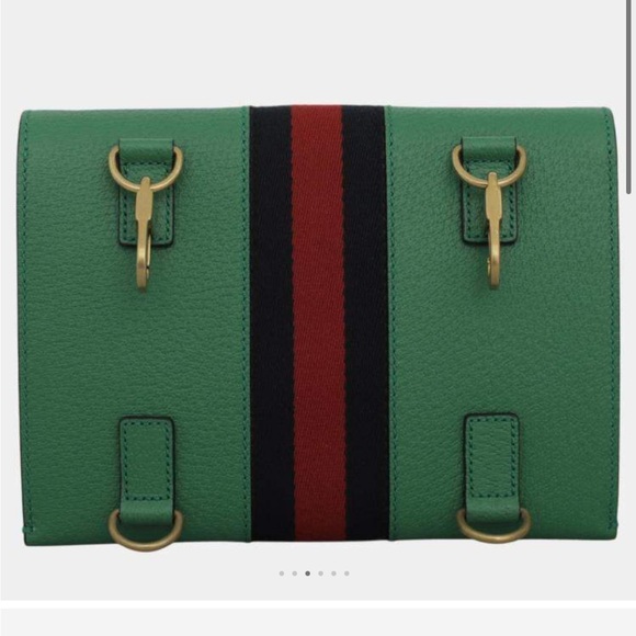 Gucci Green Leather Web Clutch - Picture 3 of 6